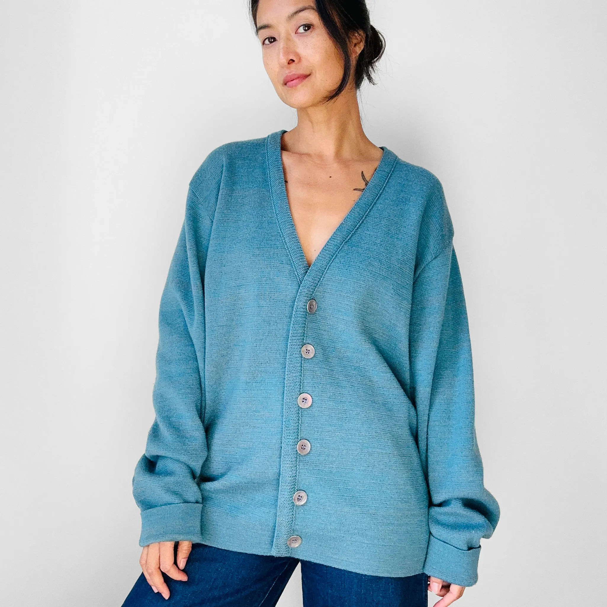 1950s - 1960s Robins Egg Blue Wool Blended Button Front Cardigan Sweater - Sz. M/L