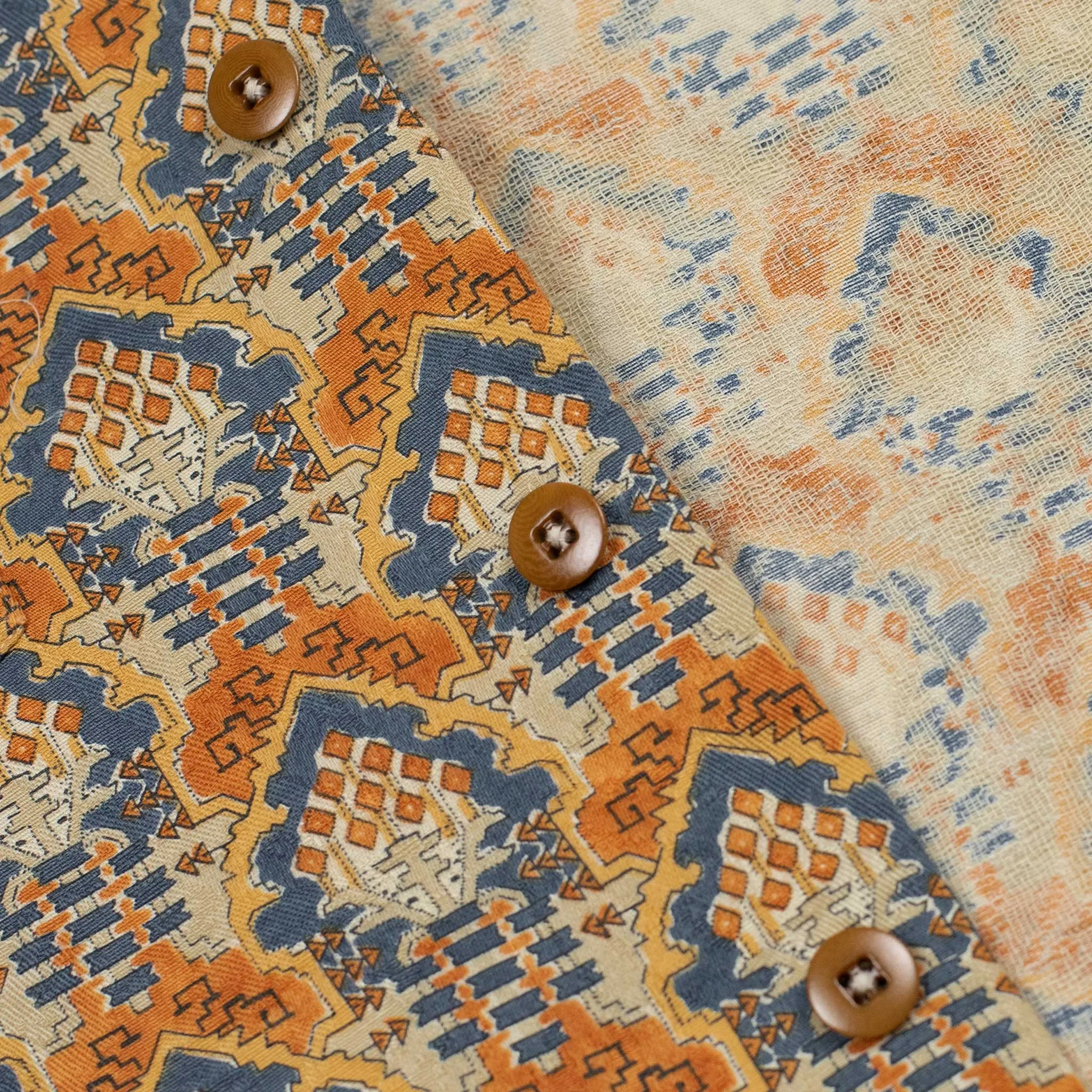 AAlgeri shirt jacket in orange and blue printed cotton double gauze