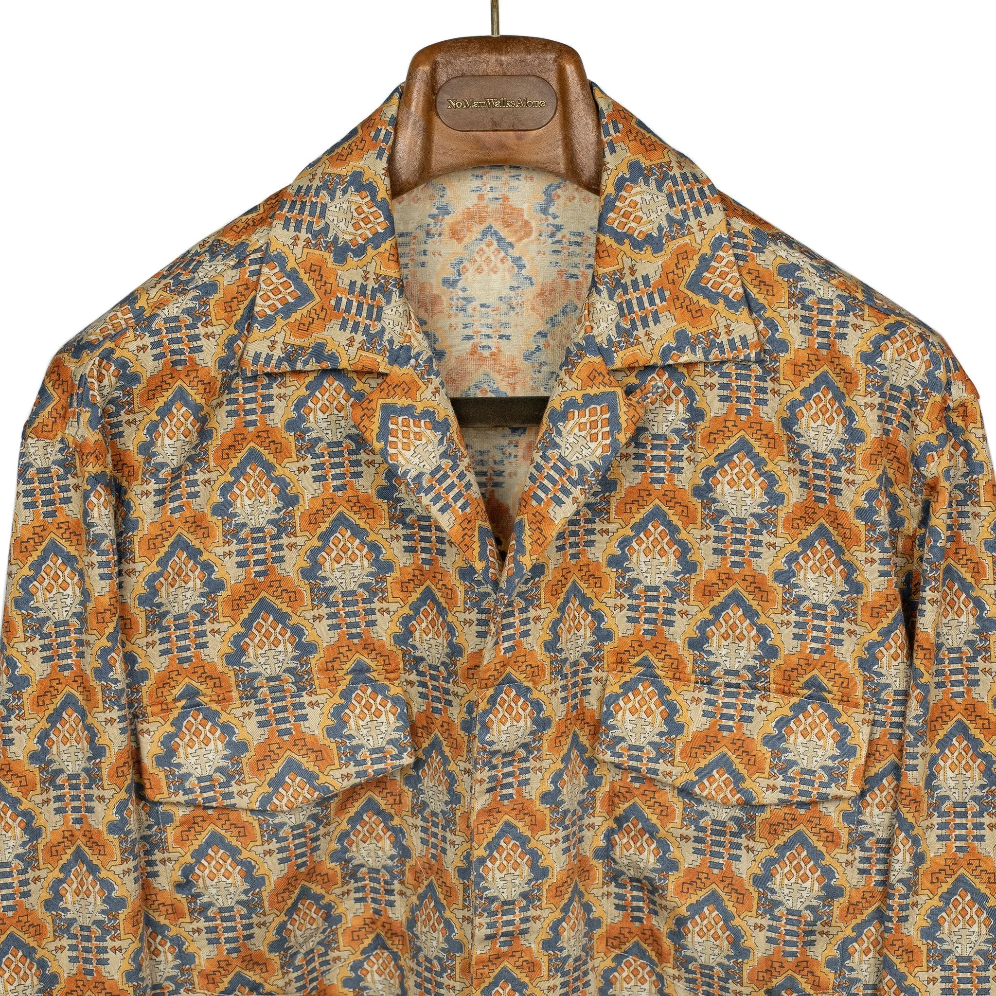 AAlgeri shirt jacket in orange and blue printed cotton double gauze