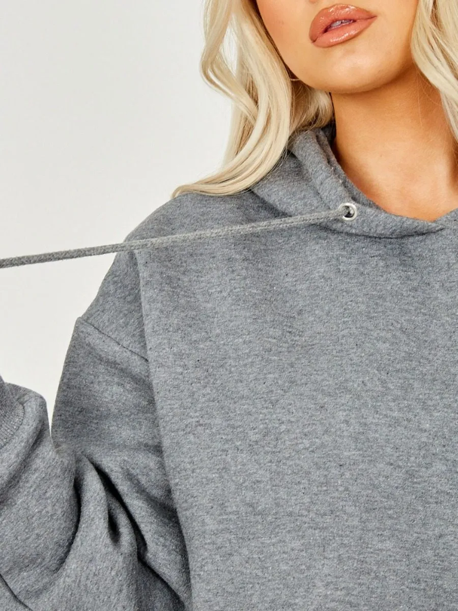Abbi Raw Hem Cropped Hoodie & Jogger Fleece Co-ord In Charcoal