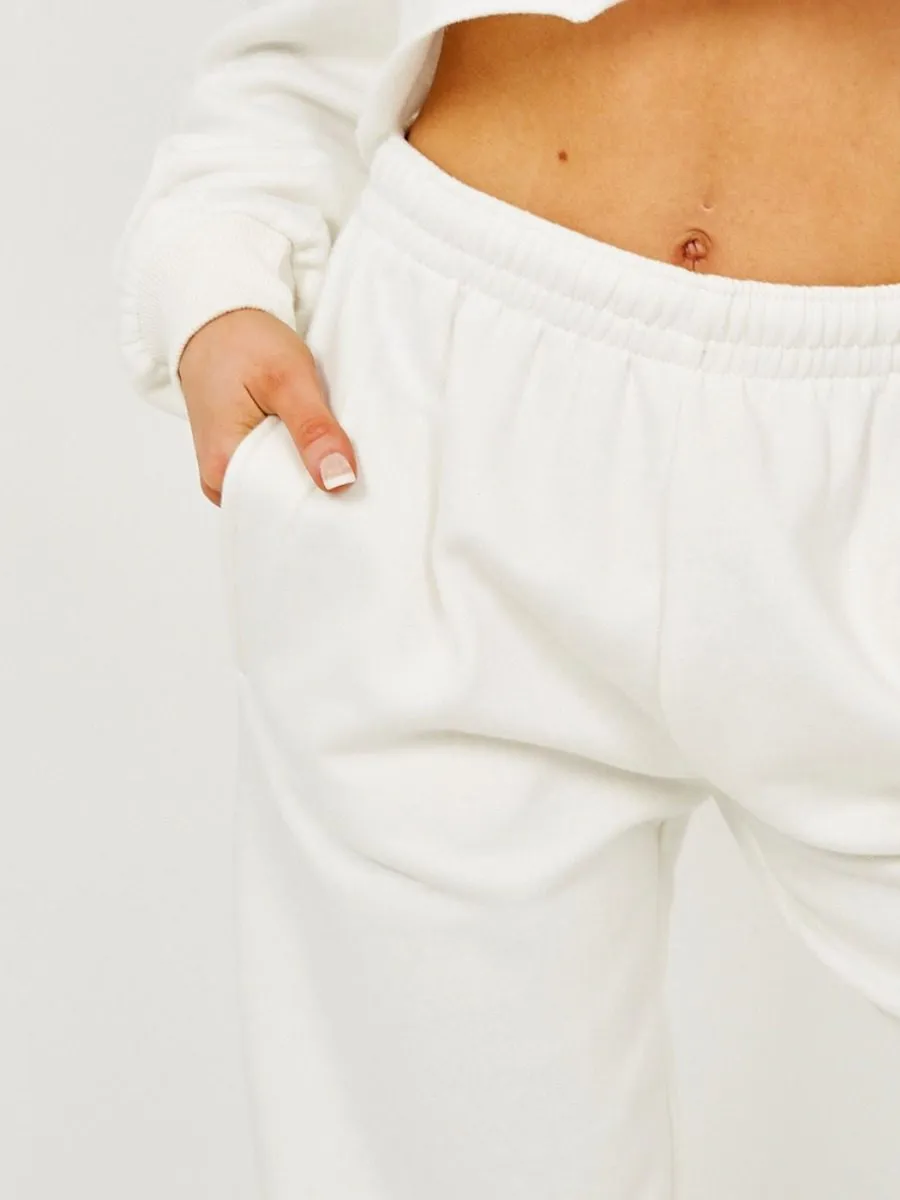 Abbi Raw Hem Cropped Hoodie & Jogger Fleece Co-ord In Cream