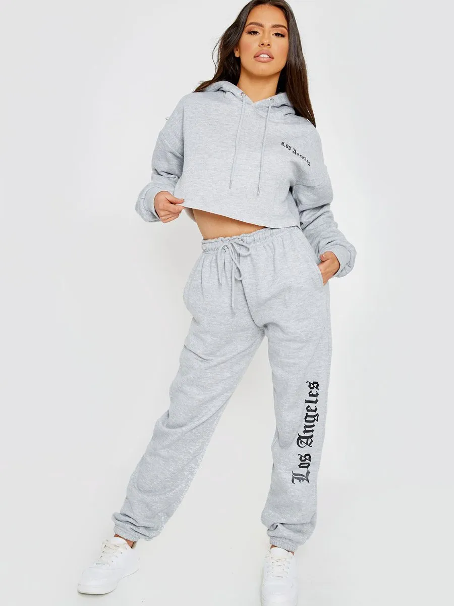 Alen Los Angeles Cropped Hoodie & Jogger Fleece Co-ord In Grey