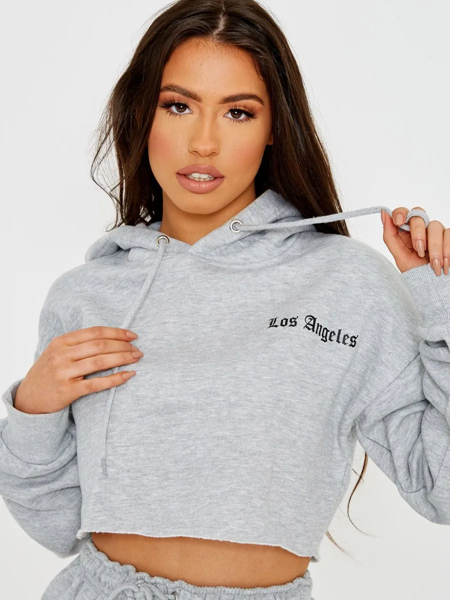 Alen Los Angeles Cropped Hoodie & Jogger Fleece Co-ord In Grey