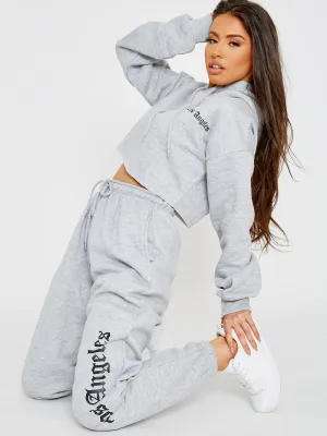 Alen Los Angeles Cropped Hoodie & Jogger Fleece Co-ord In Grey