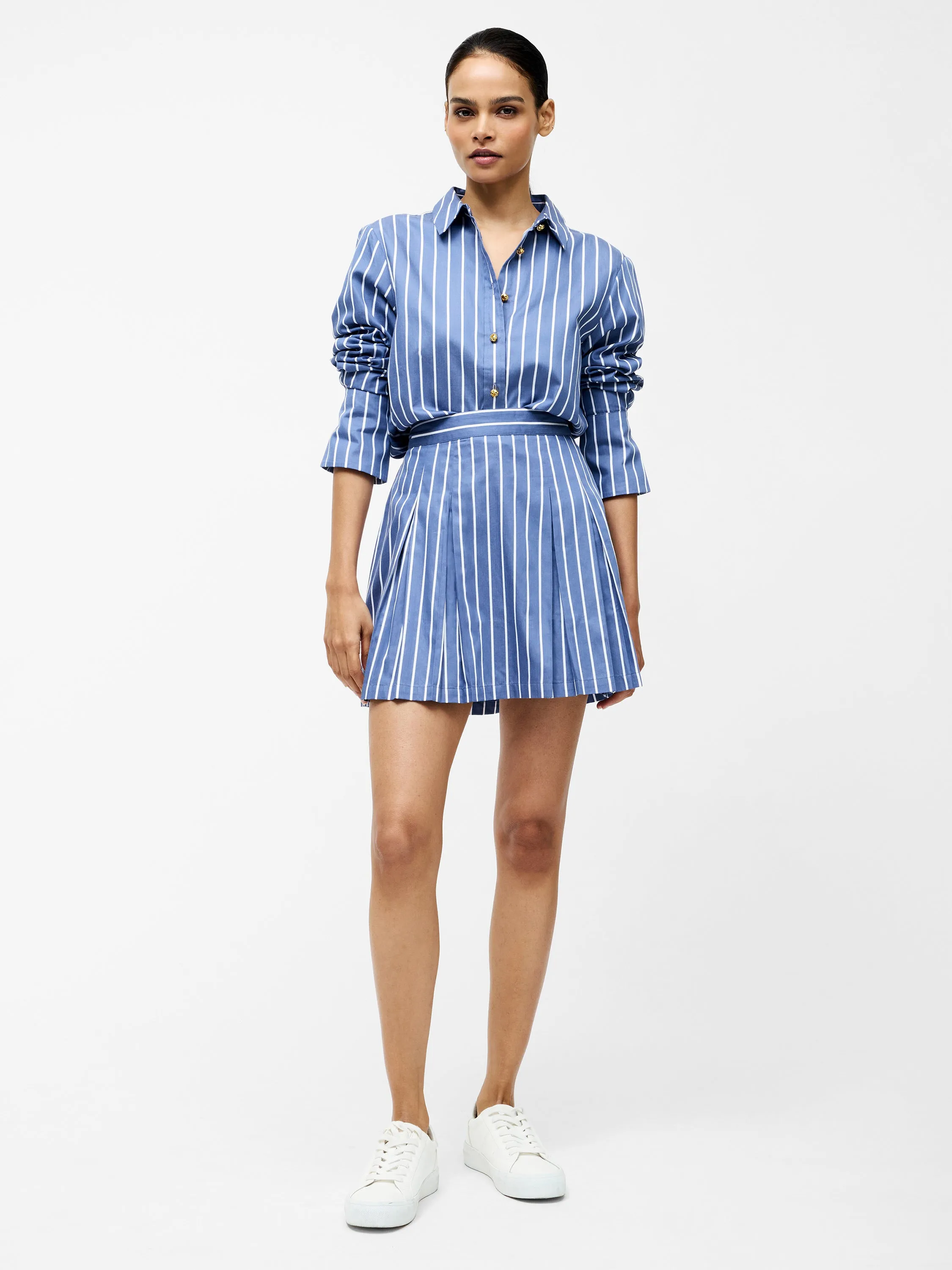 Alexis Cotton Stripe Pleated Mini Skirt