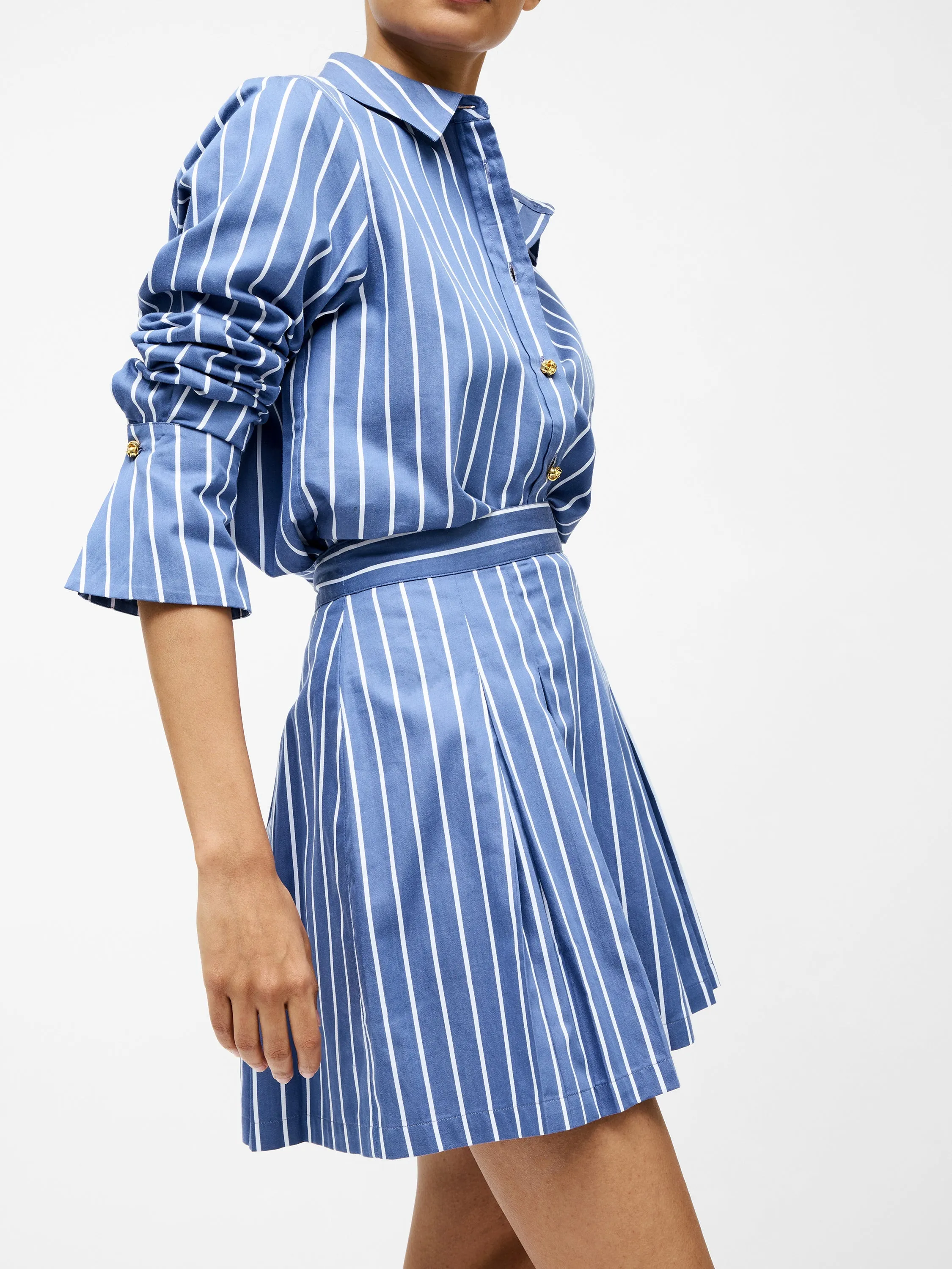 Alexis Cotton Stripe Pleated Mini Skirt