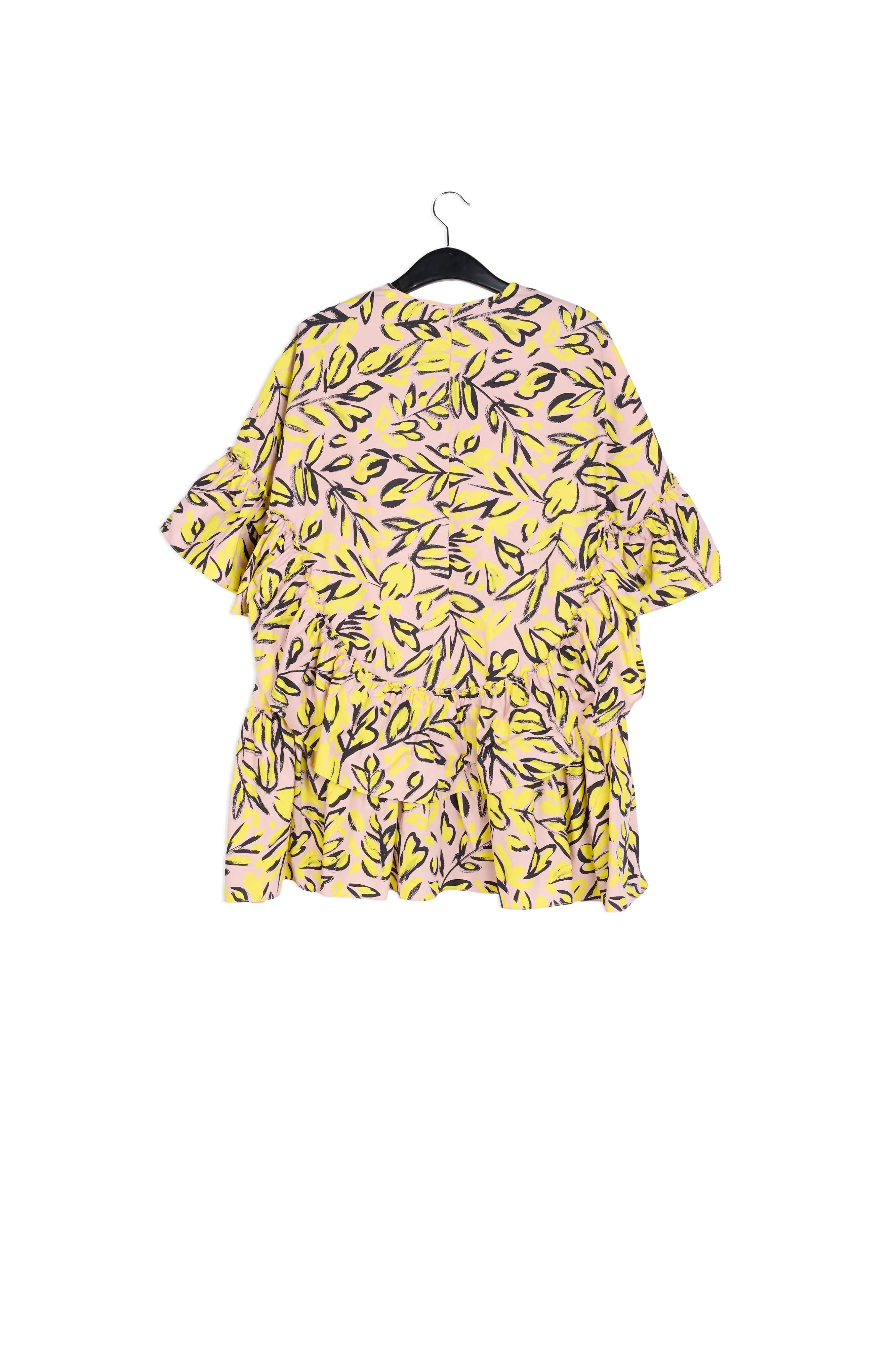 Beige ruffled cotton dress with floral print