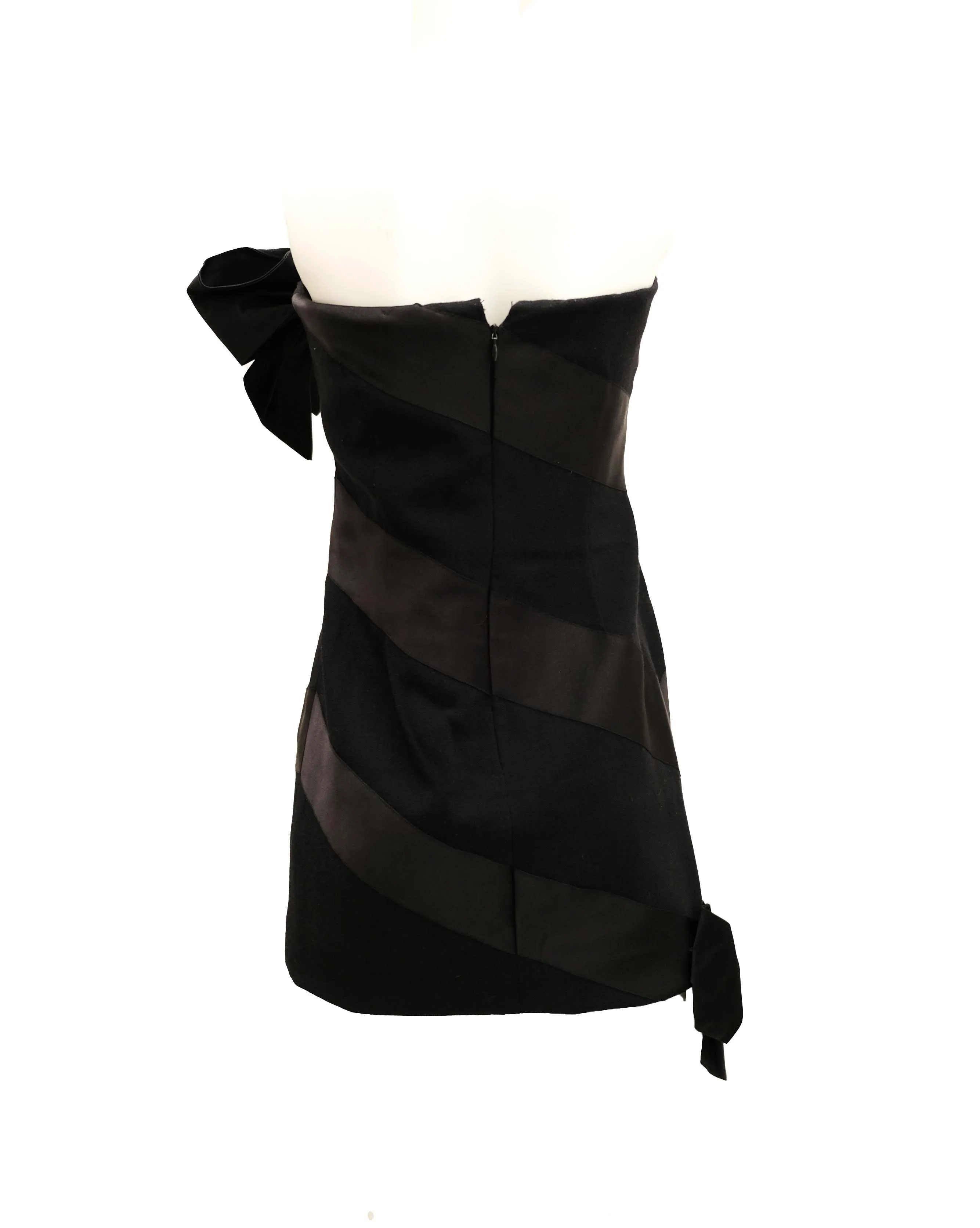 Bill Blass Vintage Strapless Black Cocktail Dress with Bows, XS
