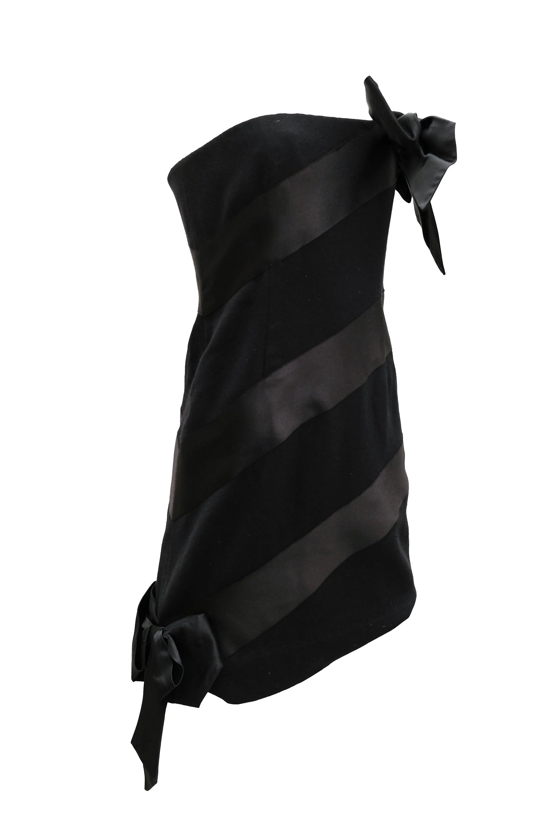 Bill Blass Vintage Strapless Black Cocktail Dress with Bows, XS