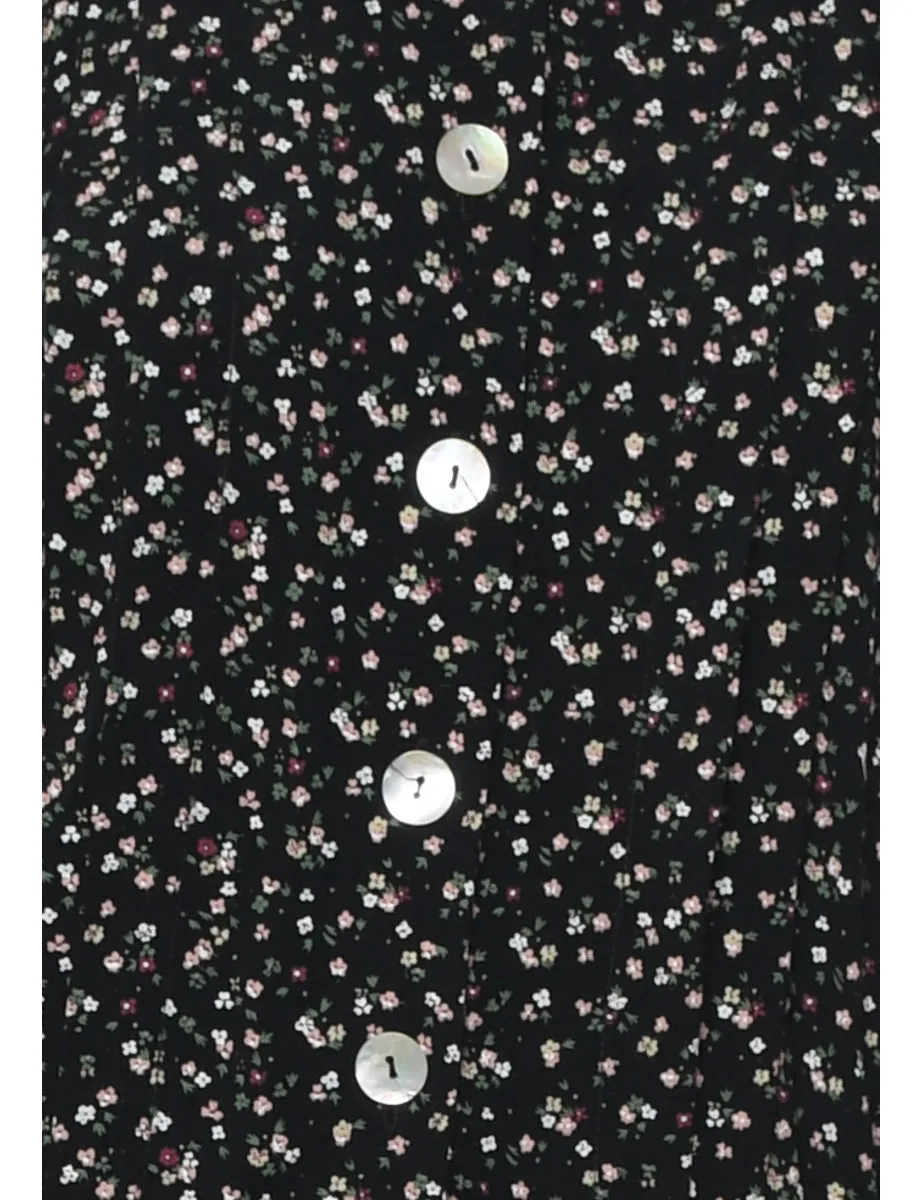 Black Floral Pattern Jumpsuit - L