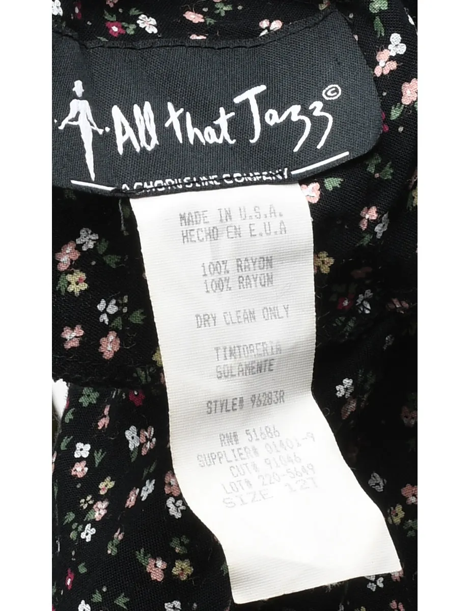 Black Floral Pattern Jumpsuit - L