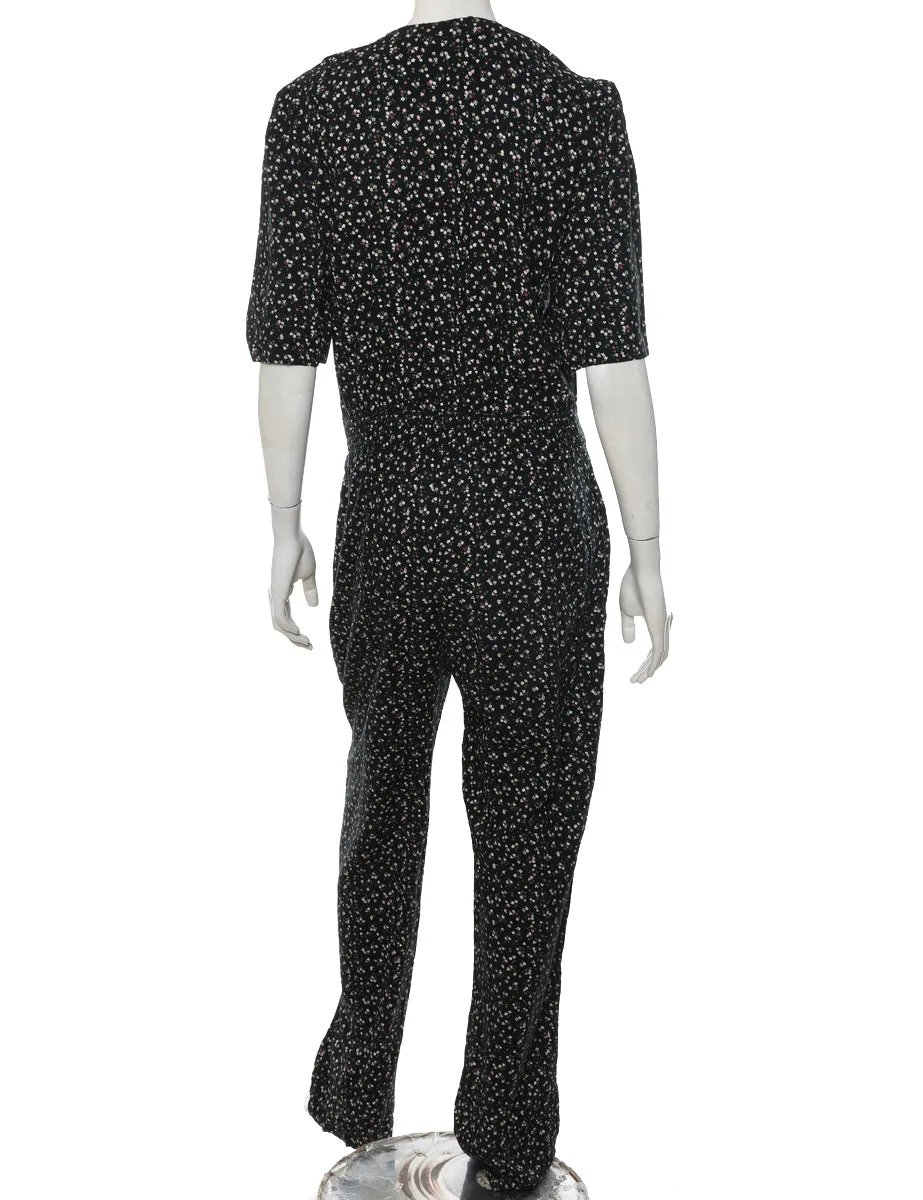 Black Floral Pattern Jumpsuit - L