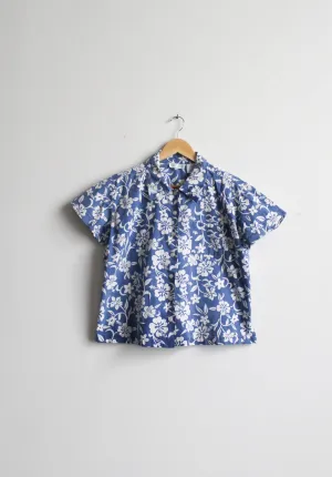 blue hibiscus button up