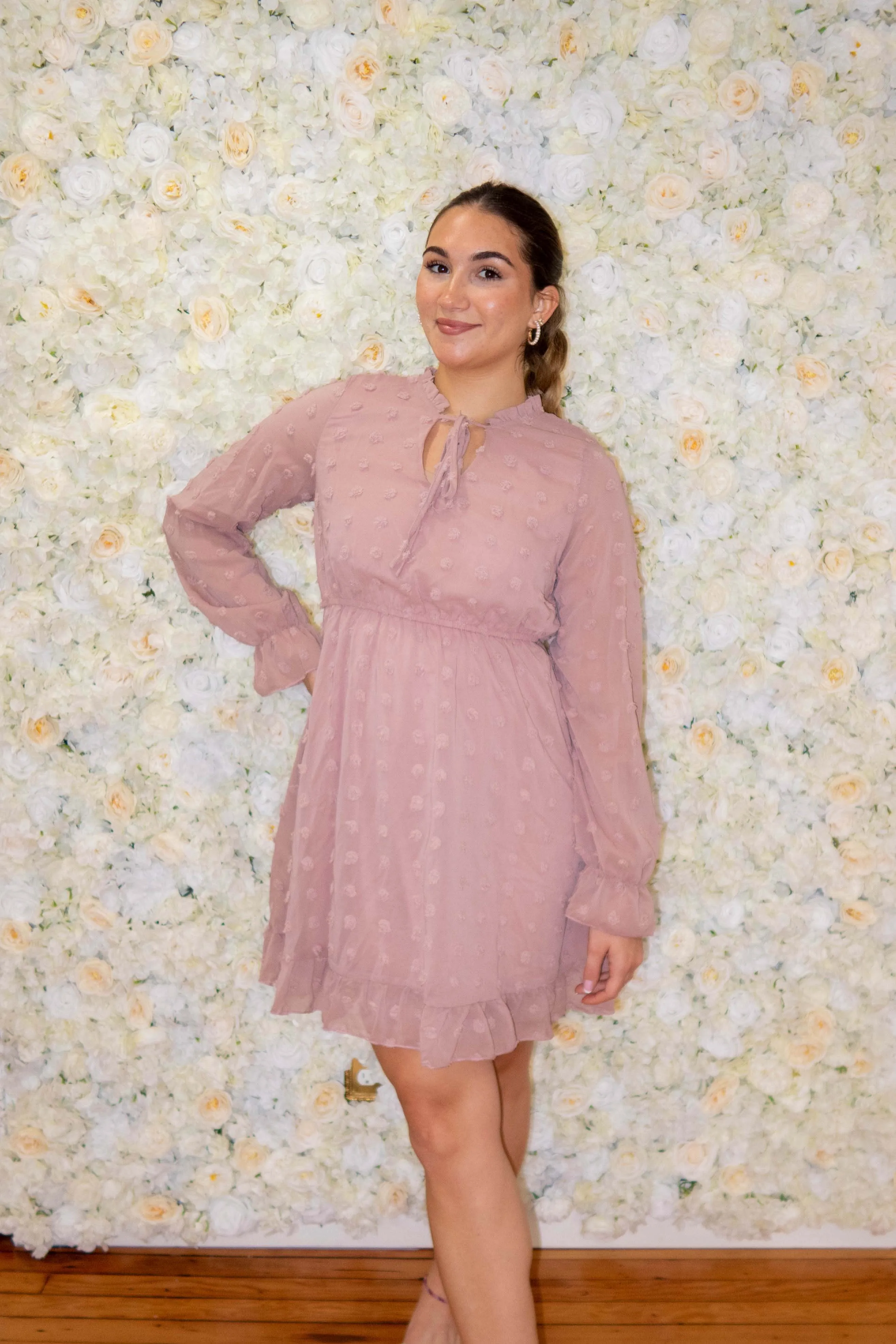 Blush Swiss Dot Long Sleeve Dress