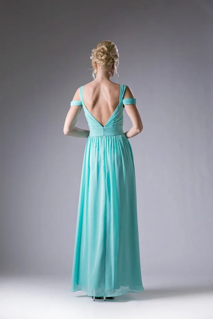 CD 518 Size 16 Long A Line off the Shoulder Formal Dress Slit Bridesmaids mother of Gown