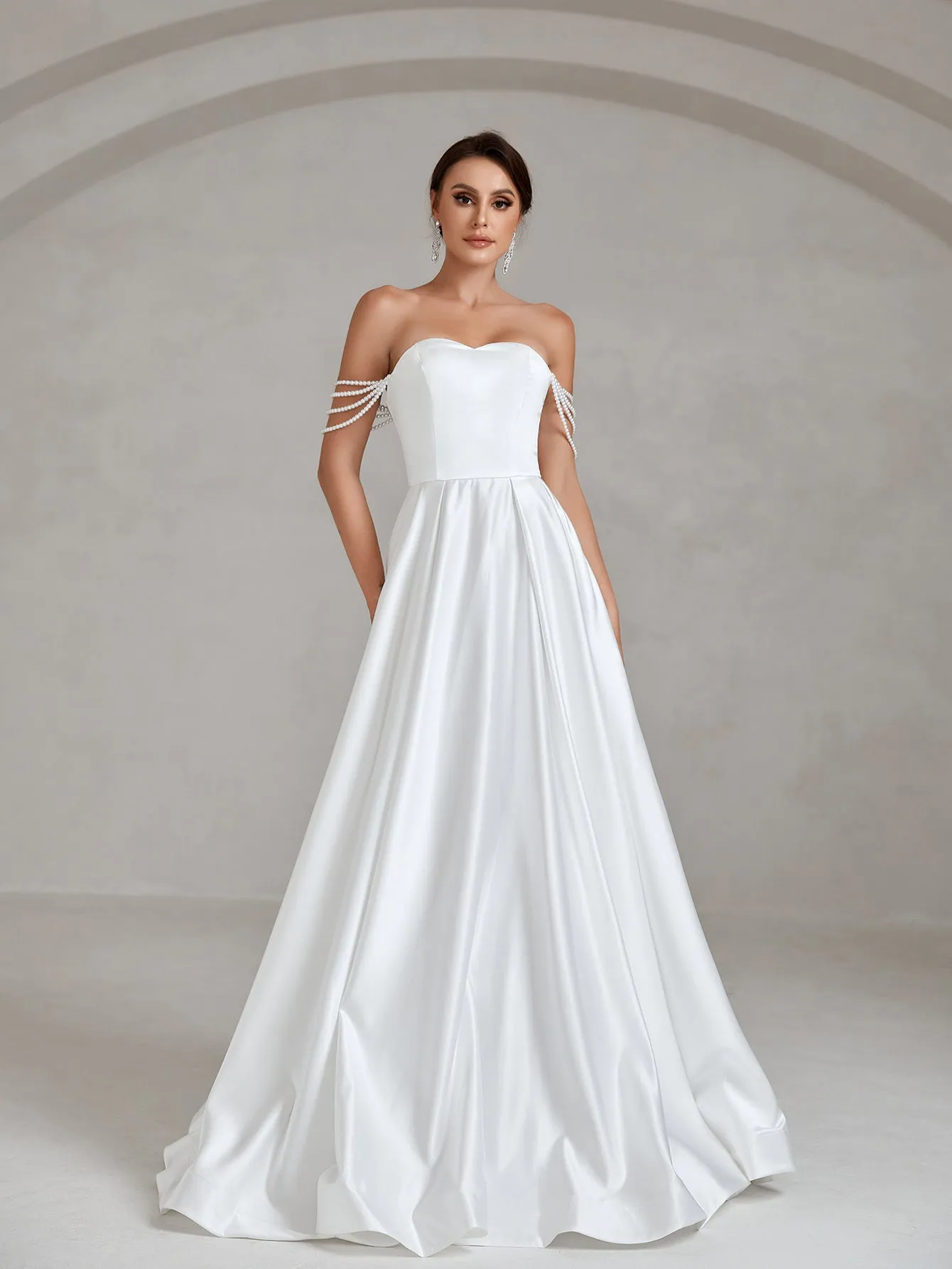 Chain Detail Satin Tube Wedding Dress