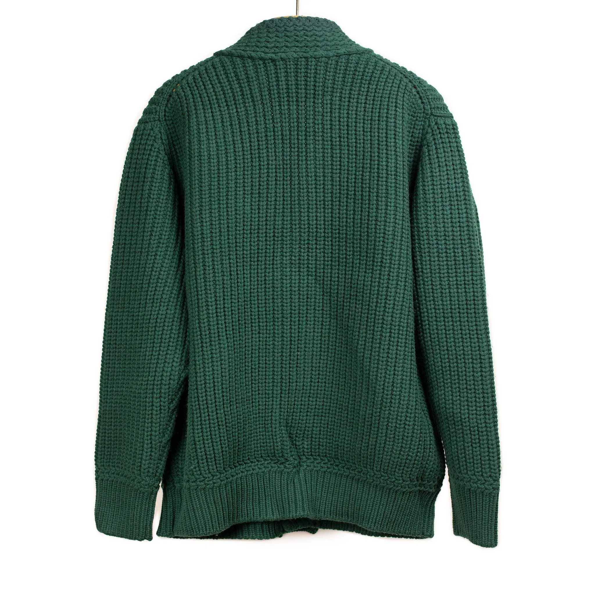Chunky ribbed cardigan in jade green French Merino wool