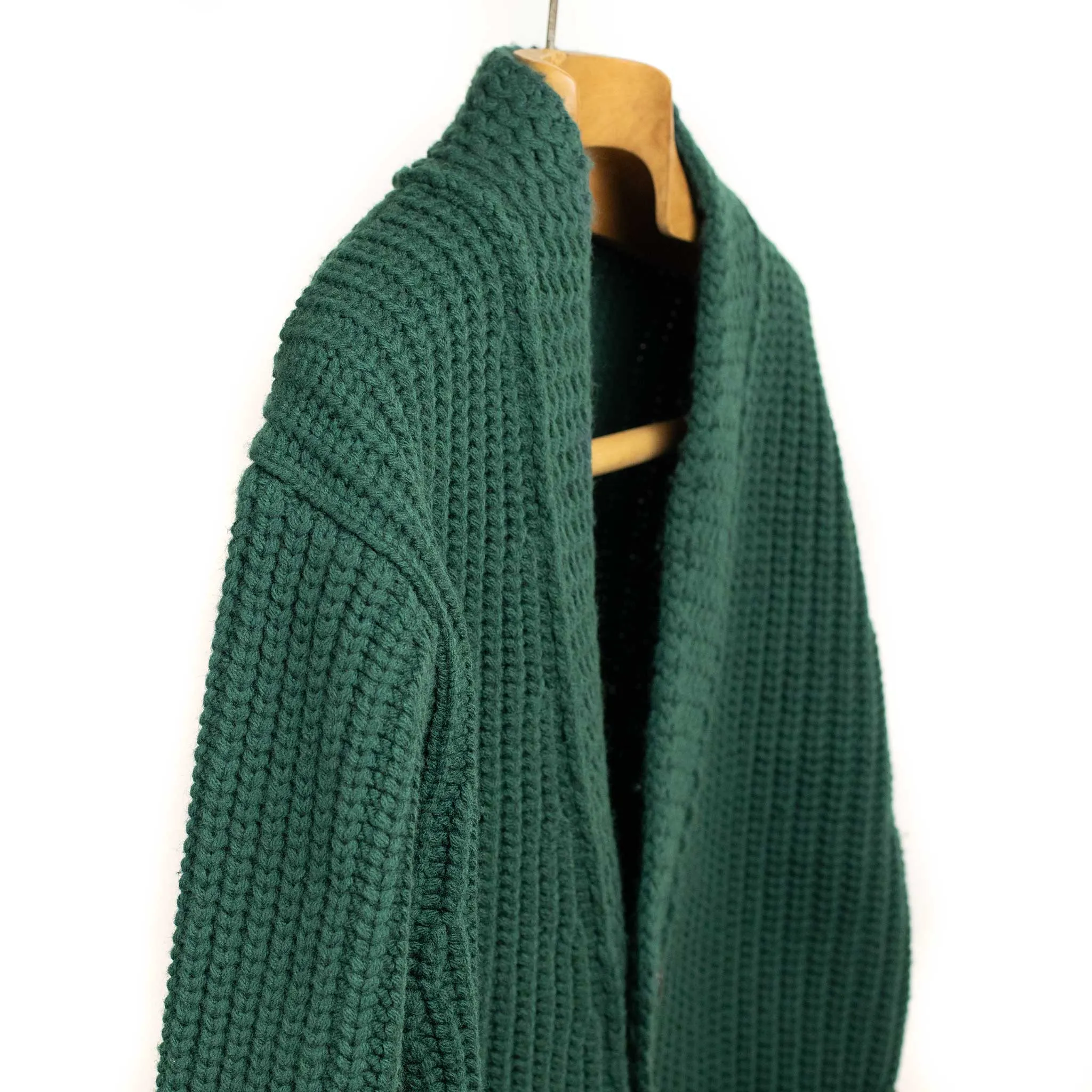 Chunky ribbed cardigan in jade green French Merino wool