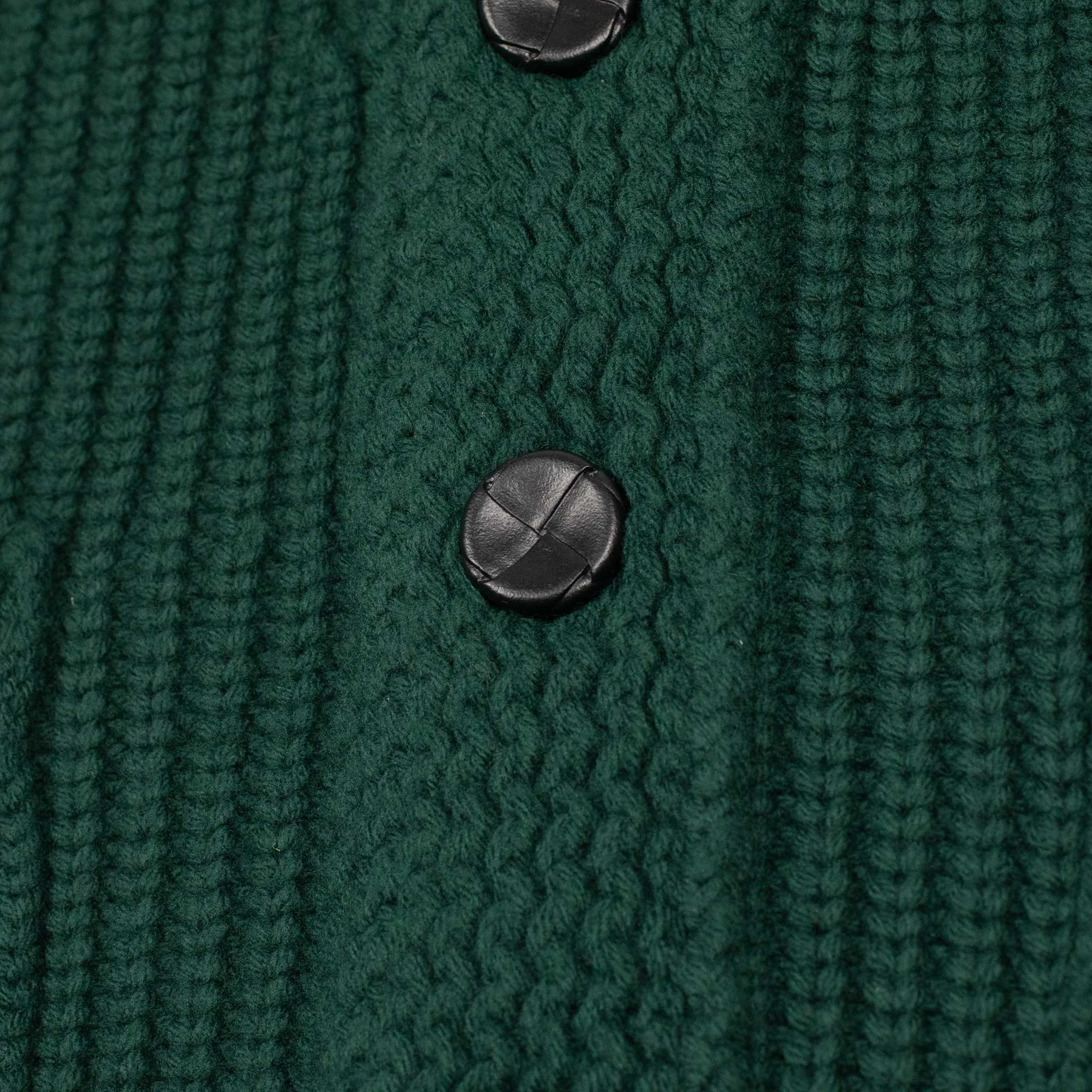 Chunky ribbed cardigan in jade green French Merino wool