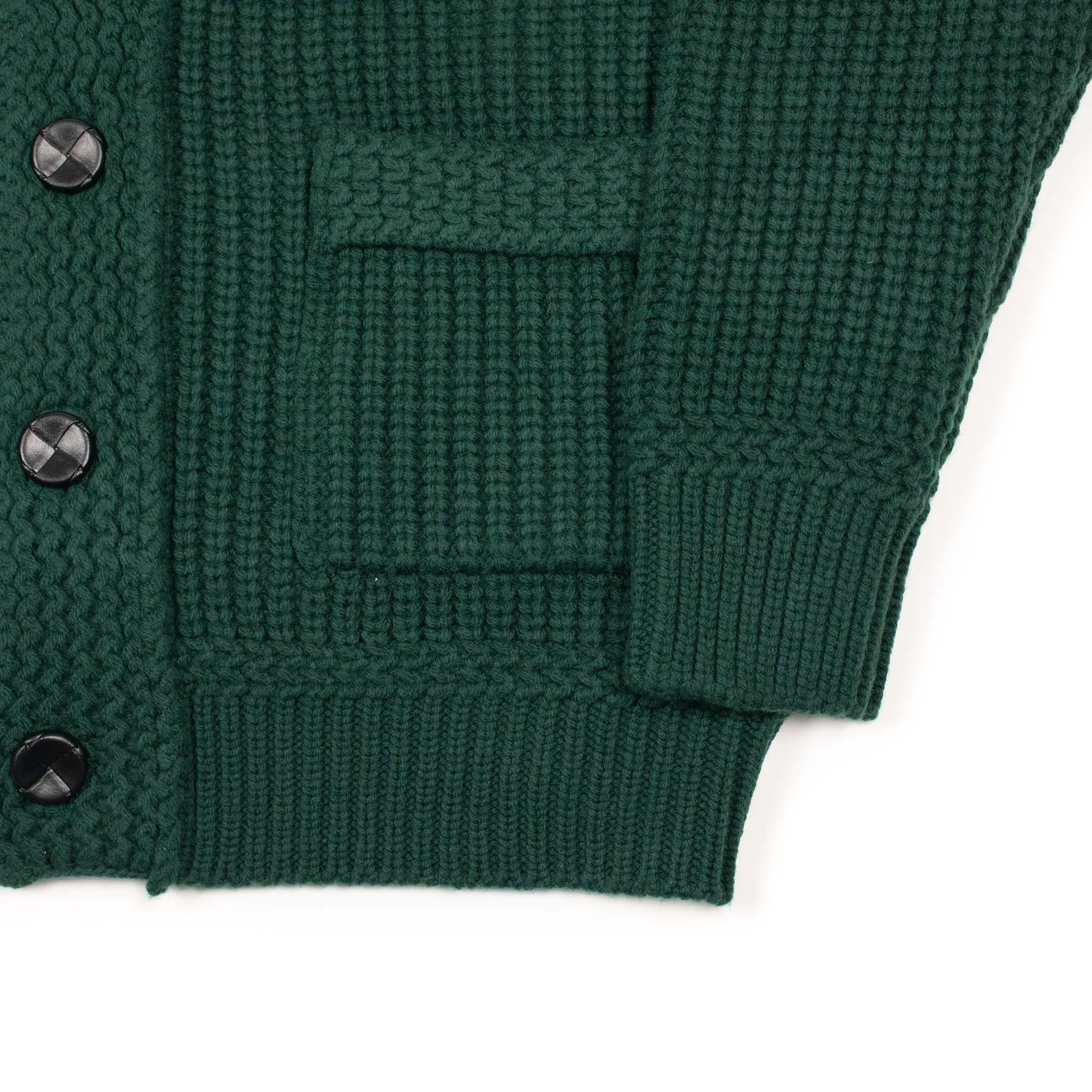 Chunky ribbed cardigan in jade green French Merino wool