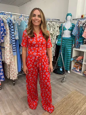 Compania Fantastica Red Flower Jumpsuit