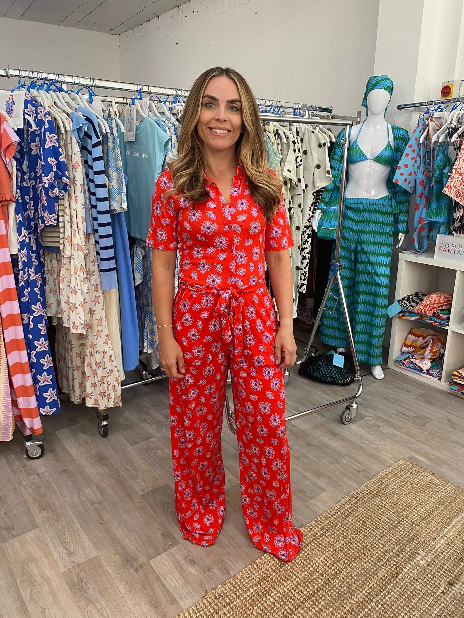 Compania Fantastica Red Flower Jumpsuit