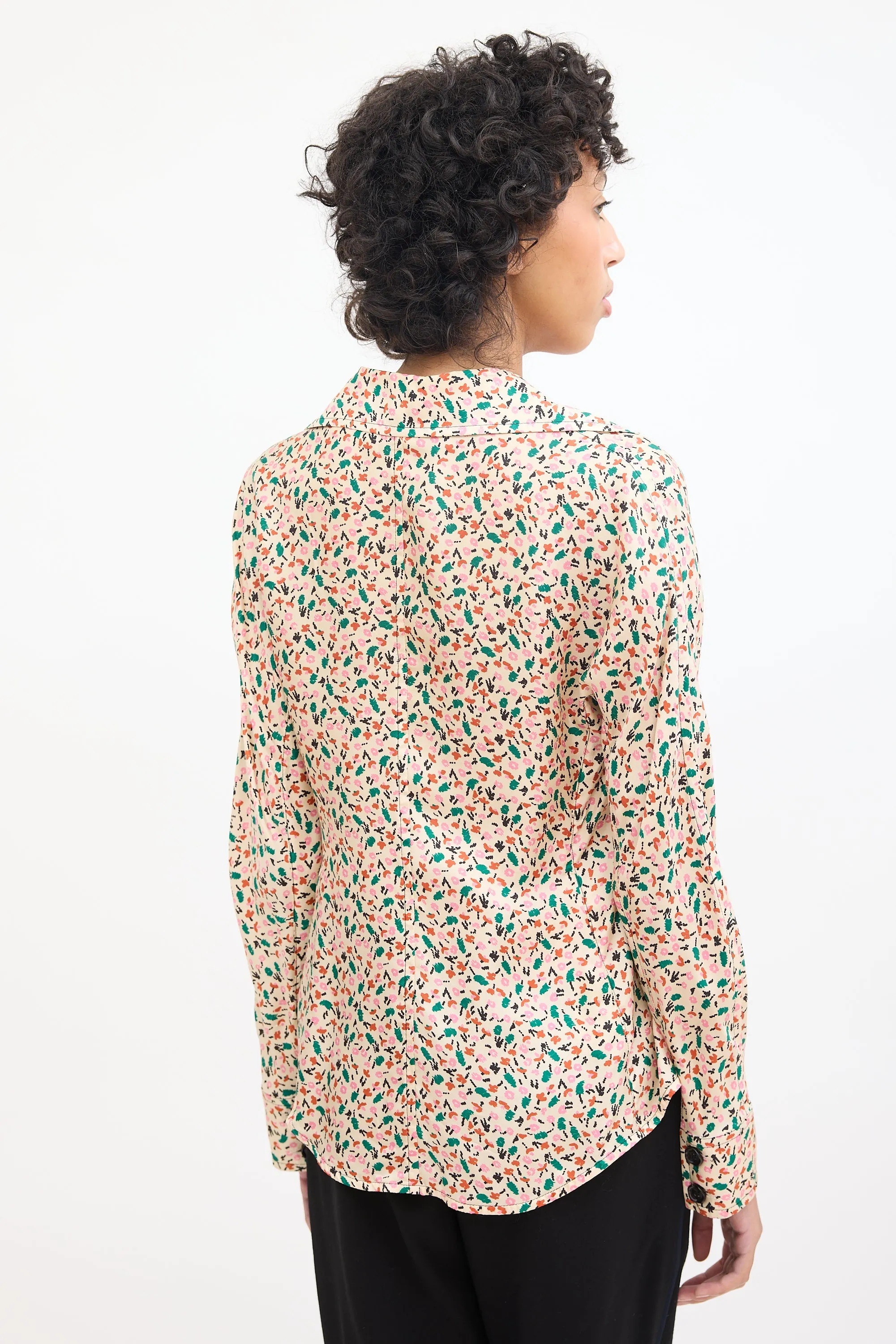 Cream & Multicolour Silk Floral Shirt