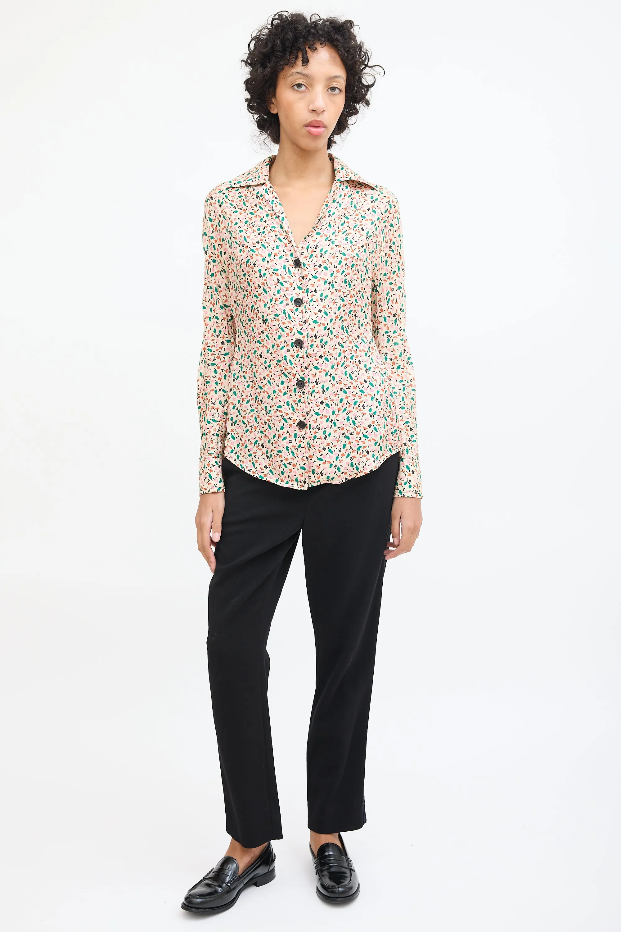 Cream & Multicolour Silk Floral Shirt