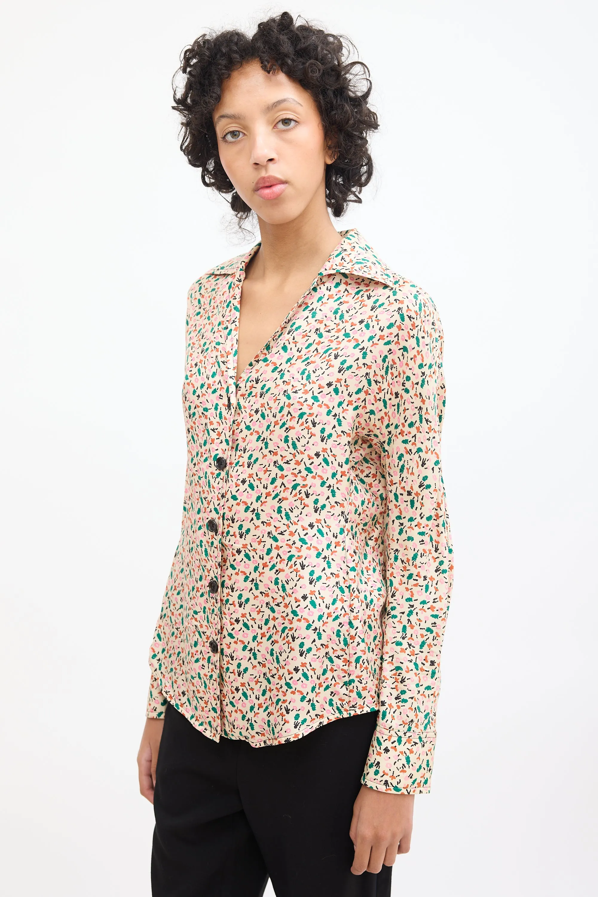 Cream & Multicolour Silk Floral Shirt