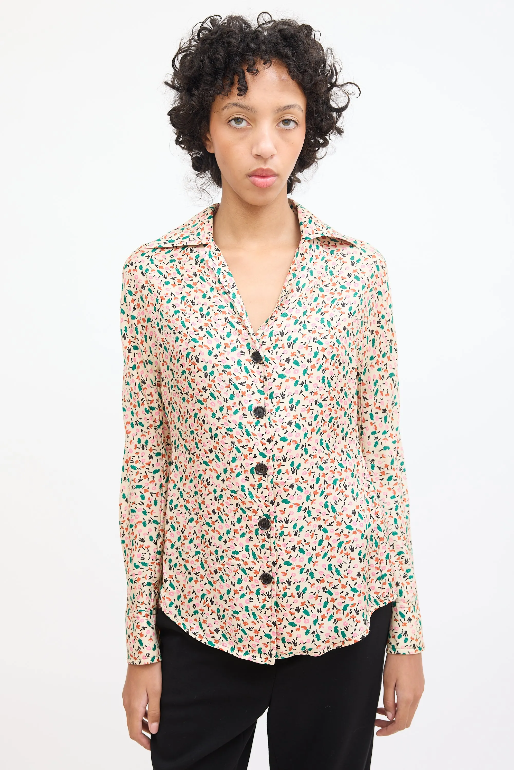 Cream & Multicolour Silk Floral Shirt