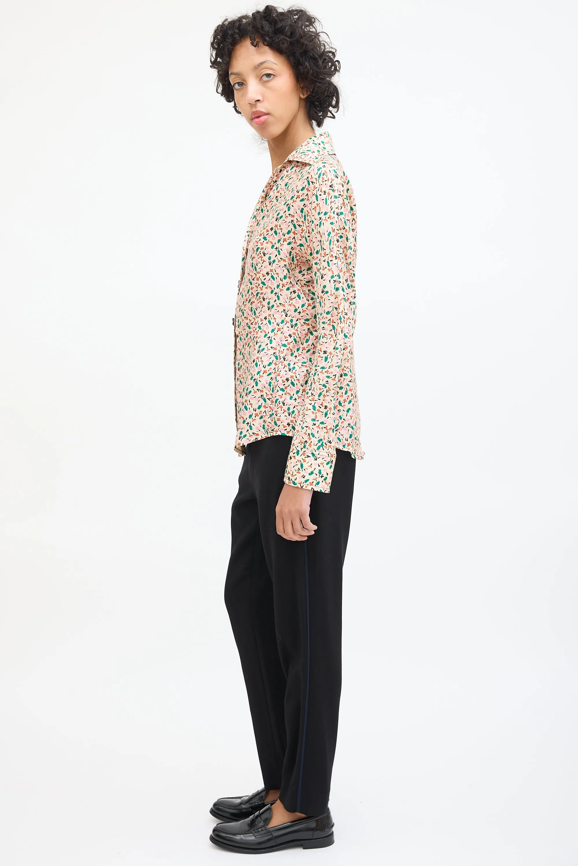 Cream & Multicolour Silk Floral Shirt