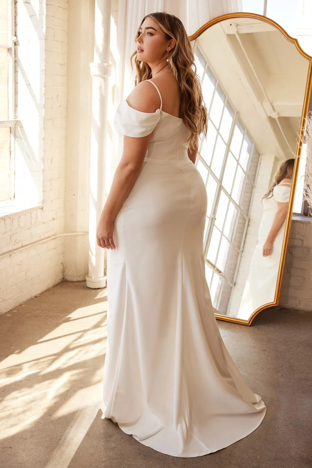Curve White Off Shoulder Gown by Cinderella Divine KV1057WC
