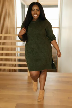Diamond Details Sweater Dress in Olive