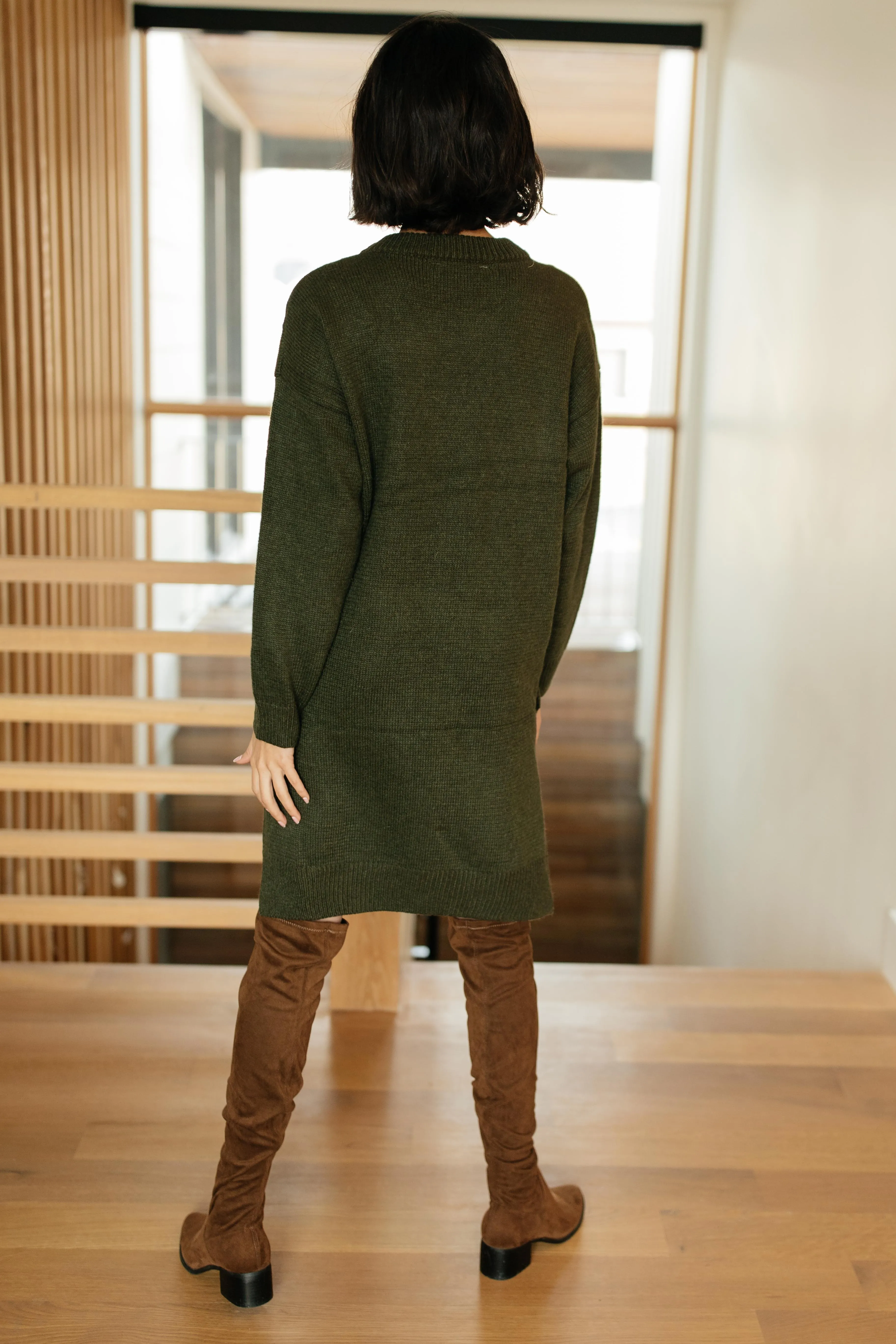 Diamond Details Sweater Dress in Olive