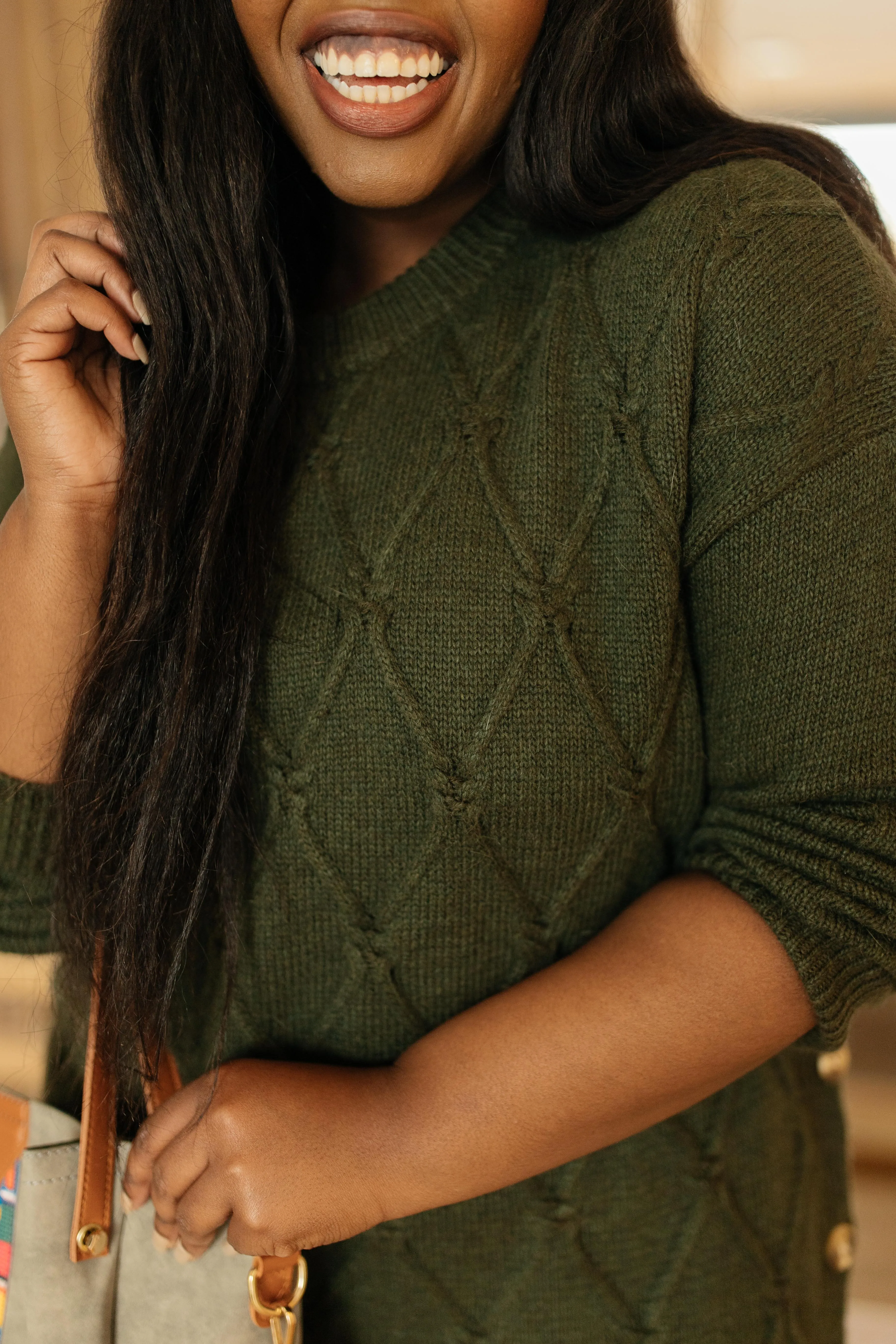 Diamond Details Sweater Dress in Olive