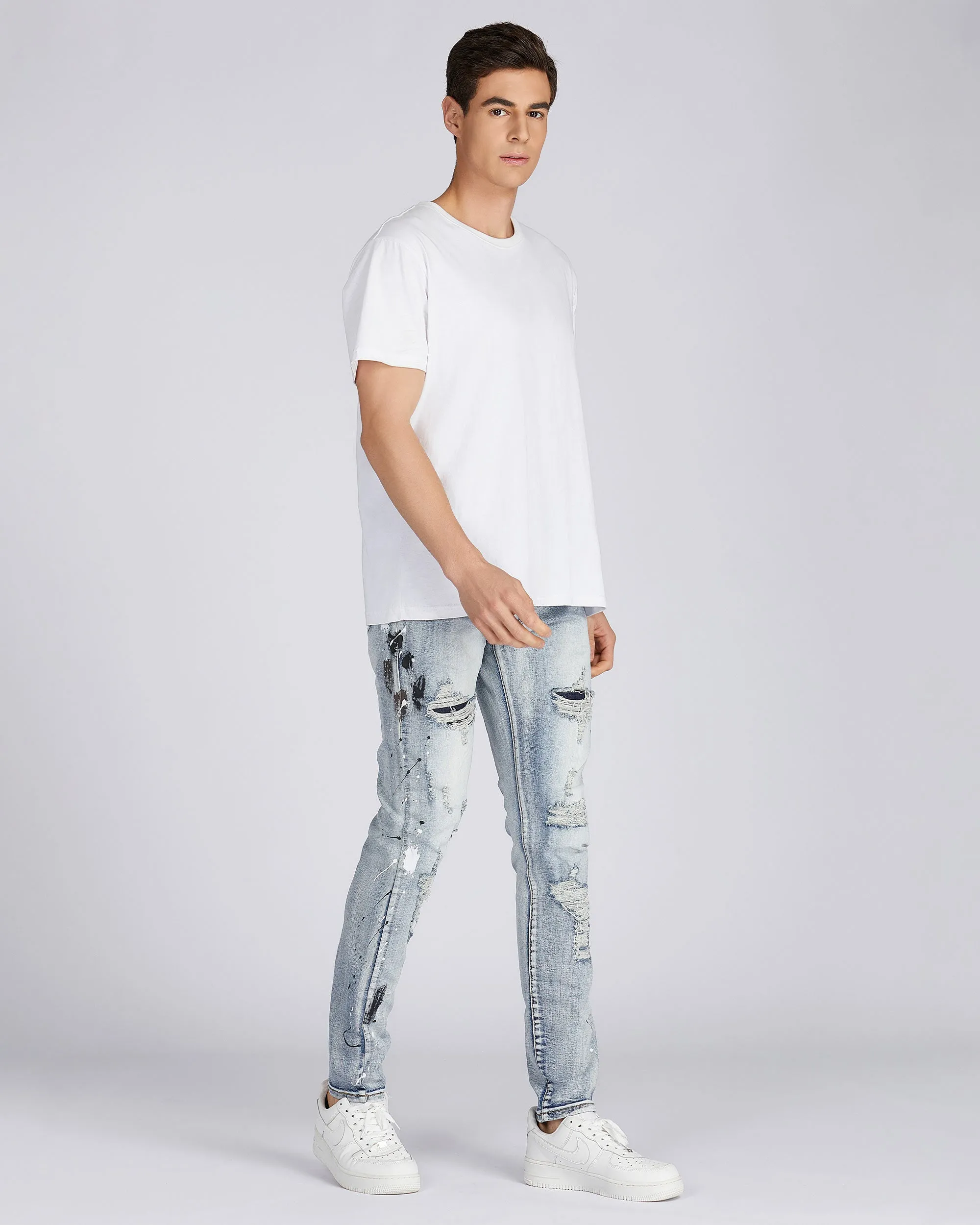 Distressed Blue Jeans with Faded Spray Painted-Mexico Local Delivery