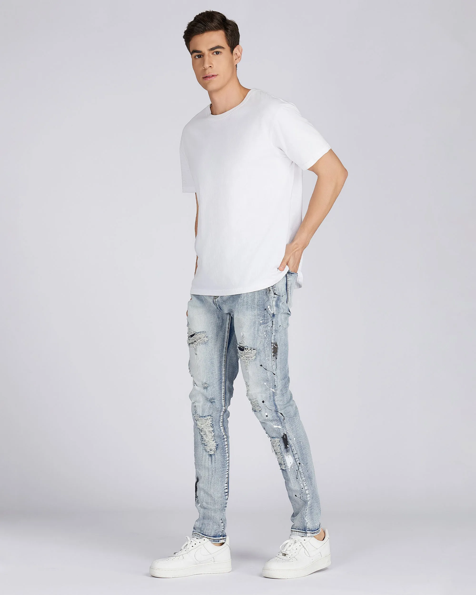 Distressed Blue Jeans with Faded Spray Painted-Mexico Local Delivery