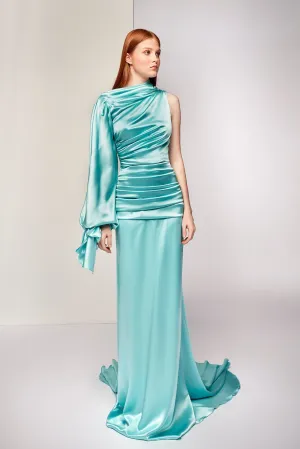Draped Fit-and-Flared Asymmetric Dress