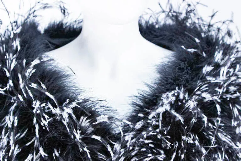 ELIZABETH MASON COUTURE,  Silk Black & White Feather Evening  Wrap