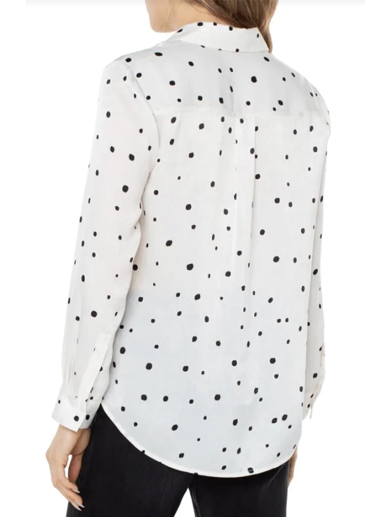Flap Pocket Button Front Woven Blouse - Vanilla Dot