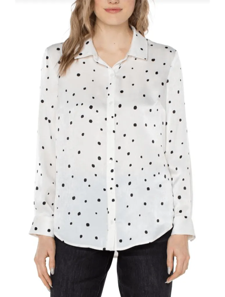Flap Pocket Button Front Woven Blouse - Vanilla Dot