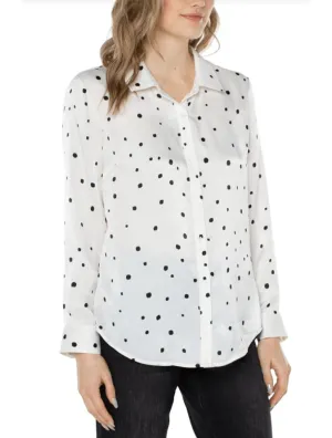 Flap Pocket Button Front Woven Blouse - Vanilla Dot