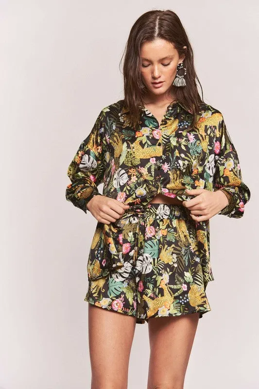 Floral Leopard Satin Blouse