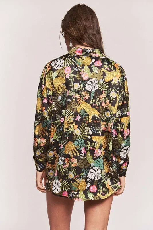 Floral Leopard Satin Blouse
