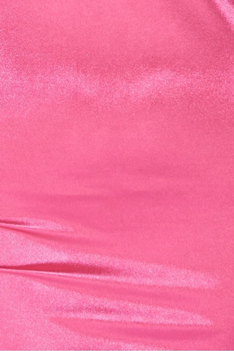 Fuchsia Stretch Satin Strappy Bodycon Mini Dress