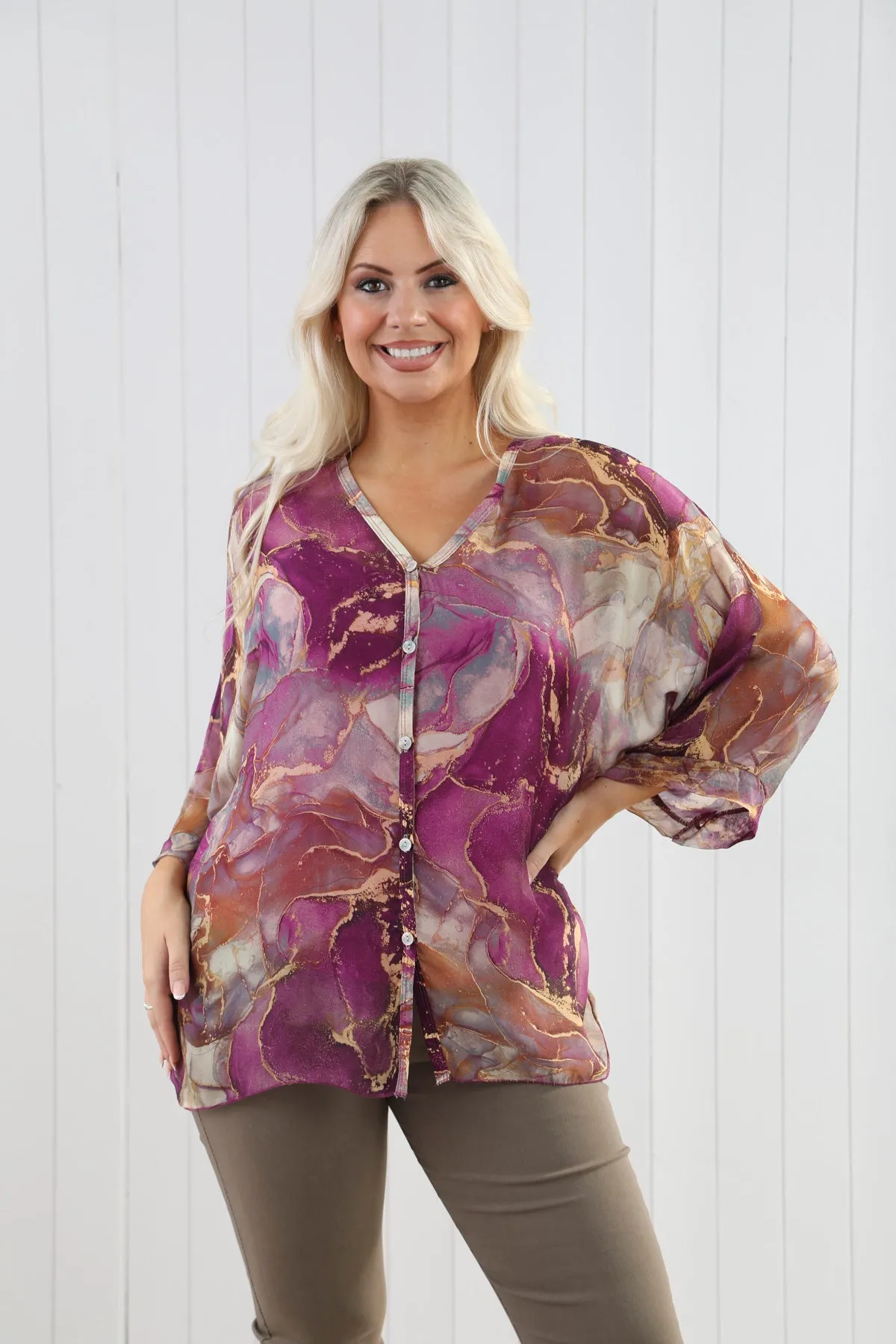 Goose Island 4607 Silk Marble Print Two Piece Blouse (3 Colours)