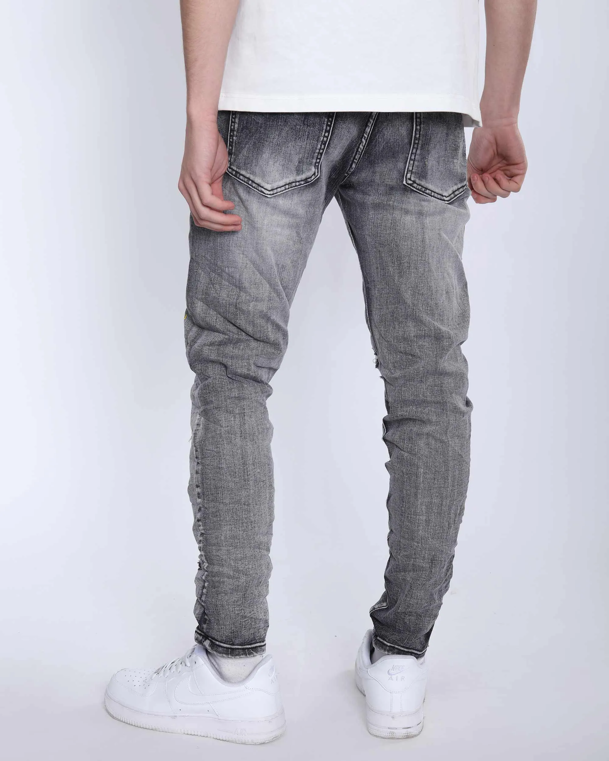 Gray Slim Fit Jeans with Graffiti Style Ripped Design-Mexico Local Delivery