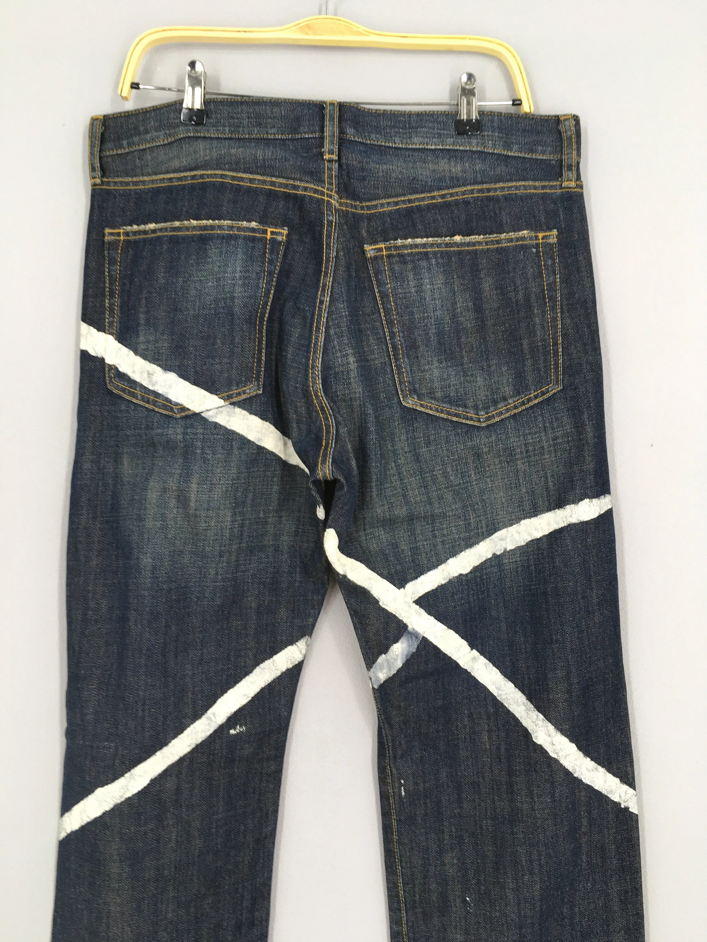 Japanese Brand Stripes Jeans Acid Stoned Wash Size 34x33.5