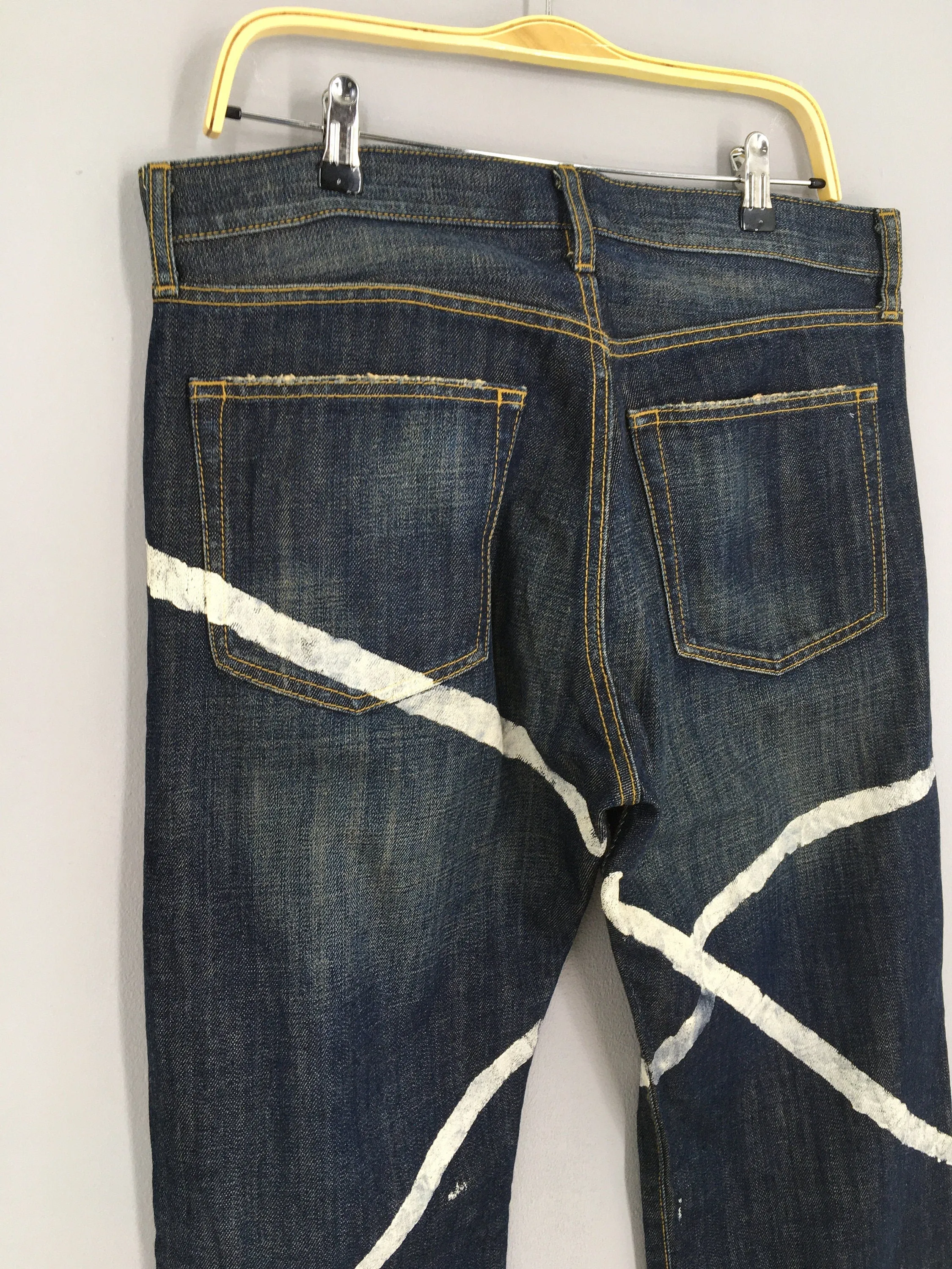 Japanese Brand Stripes Jeans Acid Stoned Wash Size 34x33.5