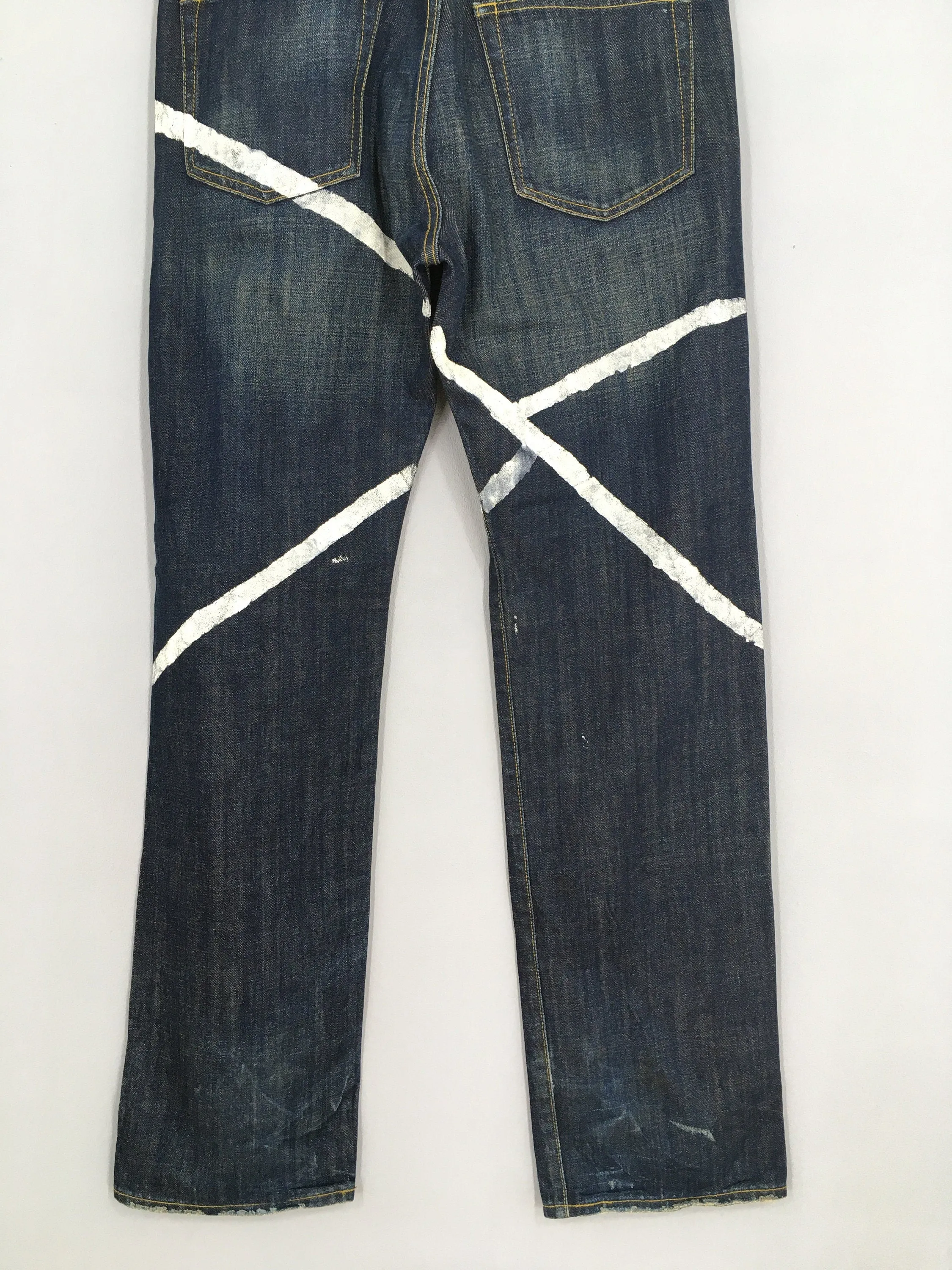 Japanese Brand Stripes Jeans Acid Stoned Wash Size 34x33.5